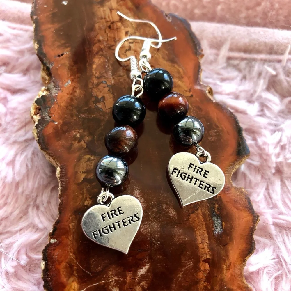Fire Fighters Heart Charm Earrings - Picture 1 of 1